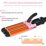22mm (0.9") Crimper Hair Iron, Aima Beauty 3 Barrel Curling Iron Temperature Adjustable, Beach Hair Waver with LCD Temperature Display Dual Voltage, Pink