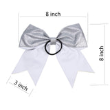 Cheerleader Bows Cheerleading 8 inch Sparkle Ponytail Holder Hair Tie Schoolfor High School College Girl Team Sports 6 Pcs … (Silver)