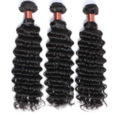 ANGIE QUEEN Peruvian Virgin Hair Deep Wave 3 Bundles 12 12 14 inch 100% Unprocessed Human Hair Weave Extensions Natural Black Color (100+/-5g)/bundle Can be Dyed and Bleached
