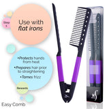 Herstyler Straightening Comb For Hair - Flat Iron Comb For Great Tresses - Hair Straightener Comb With A Grip - Keratin Comb For Knotty Hair - Hot Iron Comb To Smooth Hair - Trendy Set of 2 - Purple