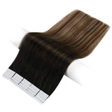 JoYoung Black Ombre Tape in Hair Extensions 20inch Natural Black to Dark Brown with Ash Blonde Ombre Tape in Extensions Human Hair Balayage Tape Extensions 10pcs 25g 20inch