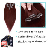 S-noilite Clip in Hair Extensions Real Human Hair Burgundy 8pcs 18 Clips 100g Full Head Clip on Human Hair Extension Soft Straight For Women (18Inch, 99J Wine Red)