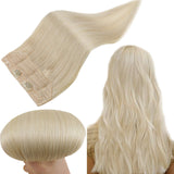 Runature Real Hair Extensions Halo Hair 16 Inch 80G Per Set Color 60 Platinum Blonde Remy Human Hair Extensions Natural Wire Hair Extensions