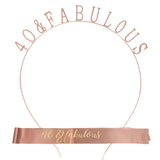 Forty & Fabulous Rose Gold 40th Birthday Celebration Tiara Themed Headband with Matching Sash
