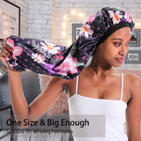 Extra Large Silk Bonnet for Women Double-Layer Satin Sleep Cap for Curly Natural Frizzy Hair (Long, A-Purple-Flower)