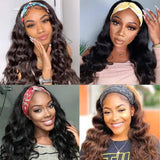 Whitney Body Wave Headband Human Hair Half Wigs with Headband Attached No Lace Front Wigs Machine Made Quick Wigs for Black Women Easy Wear Wigs 150% Density Brazilian Virgin Human Hair Natural Color 16 Inch