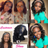 Headband Wig for Black Women Human Hair Body Wave Headband Wigs 150% Density Non Wigs Natural Black Color(12 Inch, Headband Wig)
