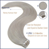 JoYoung Real Hair Extensions Tape in Grey Human Hair 14inch Grey Tape in Hair Extensions Human Hair Remy Real Tape in Gray Hair Extensions 20pcs 50g