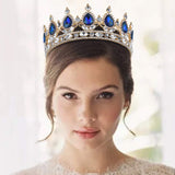 VIJIV Crystal Tiaras Crowns Bridal Headband Wedding Headpieces Hair Decoration Royal Baroque Queen Crown Peacock Green