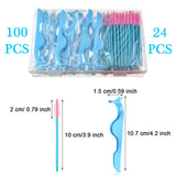 24 Pieces Plastic Eyelash Extension Tweezers False Eyelash Applicator Tool Eyelash Auxiliary Clip and 100 Pieces Eyelash Brush Mascara Wands Applicator for Eyelash Application (Blue, Pink)