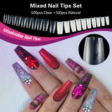 1000pcs Clear and Natural French False Nails Tips Press on Fake Nails Acrylic Nails 10 Sizes for Nail Salons and DIY Nail Art (2x500pcs)