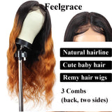 Feelgrace 1B/Brown Body Wave Human Hair Wigs 250% Density Brazilian Remy Hair Lace Closure Wigs 4X4 Lace Closure Body Wave Short Wigs (10 inches)