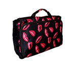 Hanging Toiletry Cosmetic Organizer Bag - Roll up for Storage Travel - Custom Embroidery Available (Lips Print - Embroidered Name)