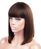 Short Layered Shoulder Length Wig with Bangs Synthetic Hair Fiber Highlight Multicolor Bob Wigs for Women