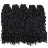 6Packs Goddess Locs Crochet Braids Black Wavy Faux Locs Crochet Hair Curly Ends Dreadlocks Synthetic Braiding Hair Extensions (18" 6Packs, 1)