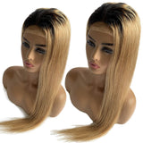 Ombre Lace Front Wig Human Hair 150% Density Silky Straight 1B27 Brown Lace Closure Wigs for Black Women 4x4 Lace Frontal Wig Full Ends Bleached Knots 12"