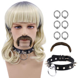 Hulaidywig Blonde Wig for Men Joe Exotic Costume Wig(6 Earrings - Mustache - Choker - Wig) (Wig + Black Choker)