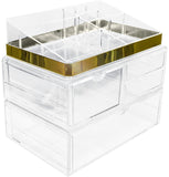 Sorbus Acrylic Cosmetic Makeup and Jewelry Storage Case Display with Gold Trim - Spacious Design - Great for Bathroom, Dresser, Vanity and Countertop (Gold Set 1)