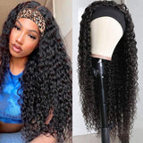 Kinky Curly Headband Wigs 100% Human Hair Glueless Brazilian Virgin Hair None Lace Front Wigs Full Machine Made Headband Wigs 130% Density for Natural Color（24inch）