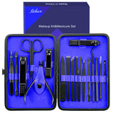 Manicure Set, Bihuo 18 In 1 Stainless Steel Professional Pedicure Kit Nail Scissors Grooming Kit with Black Leather Travel Case (Blue)