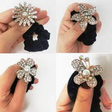 Hair Tie Rope Band Ring Crystal Beads Hair Scrunchies Crystal Rhinestone Flower Elastic Ponytail Holder for Women Girls Hair Accessories