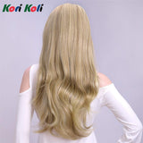 24" Long Straight Wavy Clip in Half Head Tied Wig Blonde Synthetic Hair Extensions For Women 210g 8-22#