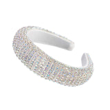 AWAYTR Velvet Padded Rhinestone Baroque Headband - Large Padded Cloth Races Goth Wedding Headpiece for Women (White - Colored Diamonds)