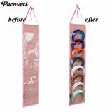 Women Padded Headbands Storage Organizer, Lady Hair Hoop Holder with 8 PVC Clear Pockets, Hanging Hair Clasp Rack Display Stand. (pink)