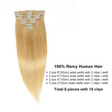 20" Remy Hair Extensions Clip in Human Hair with 18clips 8pcs Soft Smooth Straight feeling for Lady (105g by gross, Bleach Blonde #613)