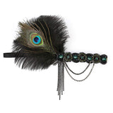 1920s Gatsby Flapper Feather Headband Roaring 20s Accessories Great Gatsby Hair Accessories for Women (black-green)