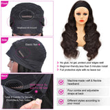 Body Wave Headband Wig Human Hair Half Wigs for Black Women Brazilian Virgin Body Wave Human Hair Band Wig None Lace Front Wigs Machine Made Glueless Wigs 150% Density 20 Inch