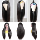 VIVIBABI Headband Wigs Human Hair for Black Women 10A Straight Brazilian Remy Hair Wigs Gluess Full Head Extension Machine Made Headband Scarf Wig 180% Density Natural Color 16 Inch…
