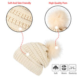XBwig Beanie Hat With Hair Wigs For Women 20 inch Long Curly Wavy Synthetic Detachable Wig Warm Soft Ski Knitted Winter Cap With Black Pom Pom Dark Brown -Beige Hat