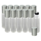 10ml Frosted Clear Roller Bottles for Essential Oils – Leakproof Rollers – Thick Frosted Glass with Silver Lid, Stainless Steel Roller Ball Insert – Pack of 12 Sold By Holistic Oils