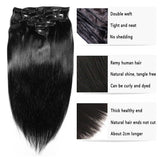 Friskylov Brazilian Straight Human Hair Clip in Hair Extensions 16" Double Weft 100% Remy Human Hair Clip on Extensions 120g With 20Clips Jet Black