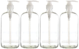 32 Ounce Large Clear Glass Boston Round Bottles with Natural Color Pumps. Great for Lotions, Soaps, Oils, Sauces and DIY Laundry Detergent - Food Safe and Medical Grade - by kitchentoolz (Pack of 4)