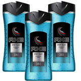 Axe 3 in 1 Shower Gel for Body, Hair and Face, Sports Blast Invigorating Body Wash for Men, 3 Pk x 13.52 Fl. Oz - UK Import