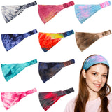 10 Pieces Tie Dye Bandana Headbands for Women Wide Elastic Boho Headbands Vintage Yoga Sports Hairbands Stretchy Turban Headwraps for Women Girls, 2 Styles