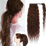 SEGO Ponytail Extension Human Hair Wavy Pony Tails Hair Extensions Wrap Around Ponytail Hair Extensions Long Corn Wave 100% Real Remy Hair With Magic Paste For Women Medium Brown #04 20 Inch 95g