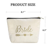 Pack of 10 Multi-Purpose Canvas Makeup Bags Include 1 Bride Bag 1 Maid of Honor Bag 1 Matron of Honor Bag and 7 Bridesmaid Bag Wedding Party Cosmetic Bags Zippered Bridesmaid Proposal Gifts (Black)