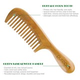 pureGLO Green Sandalwood Hair Comb | No Static Detangling Natural Aroma Handmade Wooden Comb | Wide Tooth Comb