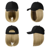 XBwig Baseball Cap Wigs For Women Black Hat With BoB Hair Extensions Attached Synthetic Hairpieces Short Wig Adjustable Caps With Magic Paste Ash Blonde