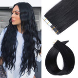 Reysaina 14inch Black Tape in Hair Extensions Human Hair Color #1 Jet Balck Seamless Human Hair Extension Tape in Extensions