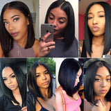 13x4 Lace Front Short Bob Wigs Brazilian Straight Human Hair Wigs For Black Women 150% Density Pre Plucked Natural Black (12 inch)
