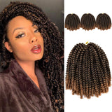 Ombre Spring Twist Hair Crochet Braids 8 Inch Spring Curl Crochet Braiding Hair Extensions 3 Packs Fluffy Synthetic Braid Bomb Twist Crochet Braid Hair Extensions T30# (Black to Llight Auburn)