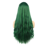 Womens Long Curly Wavy Green Wigs with Bangs Cosplay Costume Full Wigs Synthetic Fiber Replacement Heat Resistant Party Hair Wigs with Wig Cap