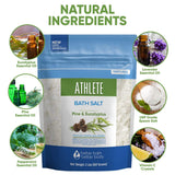 Athlete Bath Salt 32 Ounces Epsom Salt with Natural Lavender, Pine, Peppermint and Eucalyptus Essential Oils Plus Vitamin C in BPA Free Pouch with Easy Press-Lock Seal