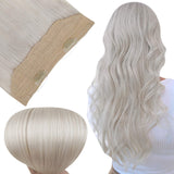 Fshine Blonde Hair Extensions Human Hair Halo Wire with Clips 80Gram Clip in Remy Natural Human Hair Crown Layered 16 Inch Invisible Hair Piece Lightest Blonde