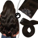 Moresoo Human Hair Clip in Extensions Seamless Clip in Hair Extensions 18 Inch Hair Extensions Clip in Human Hair Color #2 Darkest Brown PU Tape New Technology Clip Hair Extensions 7PCS 100G