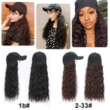 Black Wavy Wig with Hat,Synthetic Hair Extensions Attached Adjustable Black Baseball Cap Fits Women (Black)